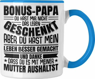 Produktbild von Trendation - Stiefvater Geschenk Tasse Vatertag Lustiger Spruch Bonus Geschenkidee Stiefpapa (Blau)