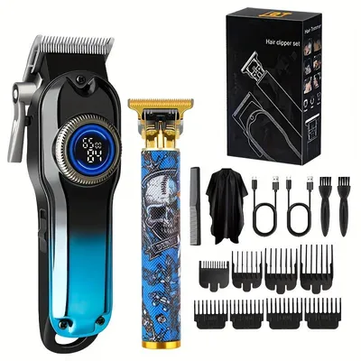 Produktbild von Profi Haarschneider, Haarschneidemaschine, 8 Grenzkämmen Schermaschine, Bartschneider, Lange Betriebsdauer, LED-Display, T-Blade Bart Trimmer