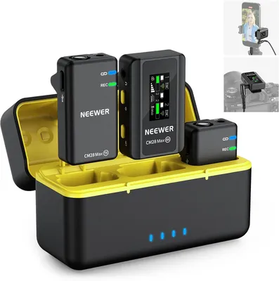 Immagine prodotto di Kit microfono lavalier wireless, 2 trasmettitori + 1 ricevitore - Microfono a clip - Microfono da bavero