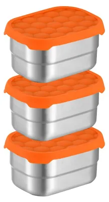 Zdjęcie produktu dla Pojemniki na żywność, wolne od BPA - 3 sztuki - Stal nierdzewna - Składane pojemniki na przekąski - 230 ml - 9,7 x 7,4 x 4,8 cm