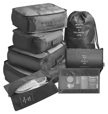 Produktbild von 8-teiliges Packwürfel-Set für Koffer, Gepäckorganizer, leichte Reisetasche mit großem Kulturbeutel für Kleidung und Schuhe