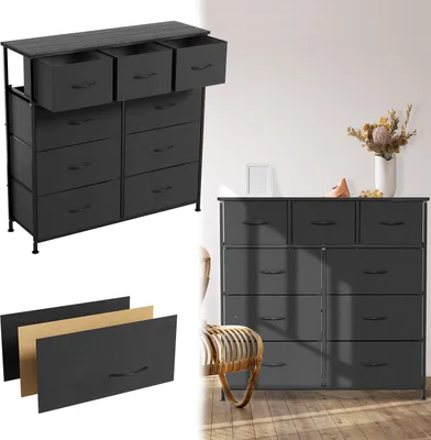 Zdjęcie produktu dla LARS360 Komoda materiałowa z 9 szufladami Komoda materiałowa z 9 szufladami do organizacji w domowym biurze - wygląd drewna