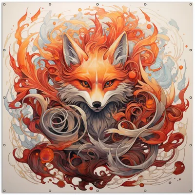 Produktbild von Wallario XXL Outdoor-Poster für Garten oder Balkon, Motiv Flammenfuchs, in ca. 200 x 200 cm
