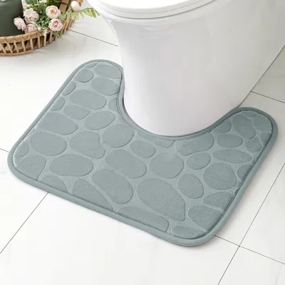 Image de Tapis de toilettes, tapis de bain, tapis de bain en mousse à mémoire de forme, tapis de bain antidérapant, absorbant, à séchage rapide, tapis de douche lavable pour les toilettes, 50 x 40 cm, gris clair