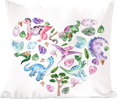 Produktbild von MuchoWow® Zierkissen Sofakissen Wohnzimmer Dekokissen 40x40 cm Kinderzimmer - Herz - Dinosaurier - Mädchen - Kinder - Rosa - Foto Kissen - Schlafzimmer Dekoration