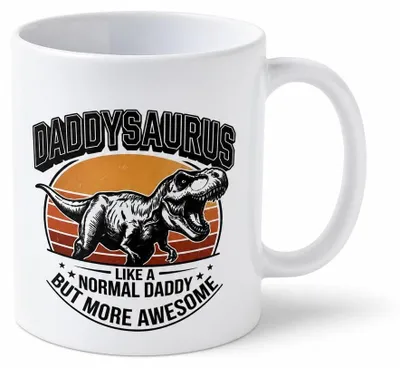 Papasaurus Kaffeetasse 325 ml Keramik, lustiges Dino-Design, weiß