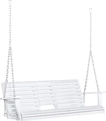 Produktbild von Hängebank mit Klapptisch und Becherhaltern Naturholz 150 x 75 x 53cm