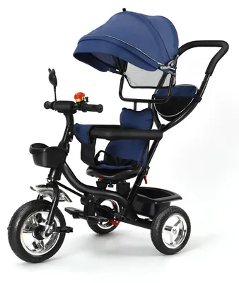Obrázok produktu pre Trojkolesový bicykel, otočné sedadlo, sklopná strieška, tmavomodrý