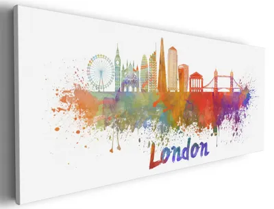 Produktbild von Wallario Premium Leinwandbild Städte als Aquarell - Skyline von London in Größe 80 x 200 cm
