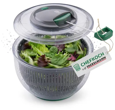 Salatschleuder mit Zugseil und Stopptaste, 24,5 cm, Kunststoff