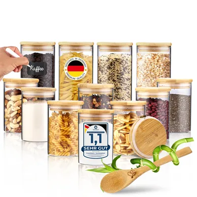 Produktbild von GREEN BEE`S 12er Set Vorratsglas klein - 4x600ml & 8x430ml - Passgenau für Schublade & Apothekerschrank - Luftdichte Vorratsgläser mit Deckel