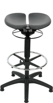 Produktbild von Zweiteiliger Hocker Kansas | Sitzhöhe 47-66cm | Ø 61cm | Tragfähigkeit 110kg | Kunststoff-Fußkreuz mit Fußring & Gleiter | Schwarz/ Schiefergrau