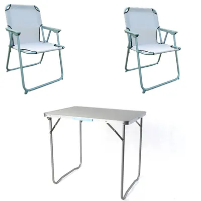 Produktbild von Campingset klappbar 3-tlg Campingstuhl Gartenstuhl Weiß-Beige Koffertisch