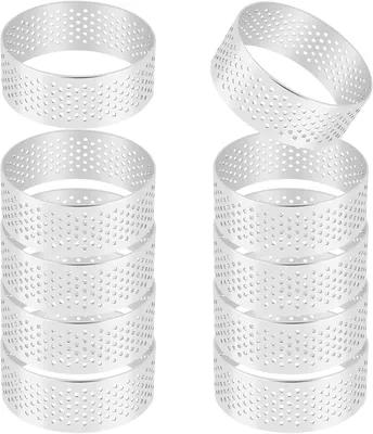 Produktbild von 5 cm Edelstahl-Tortenring – Set mit 10 Stück – Hitzebeständiger, perforierter Kuchen- und Mousse-Ring – Runde Ringform für Donuts
