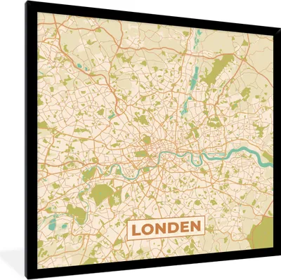Produktbild von MuchoWow® Gerahmtes Poster London - Stadtplan - Vintage - Karte 40x40 cm - Poster mit Schwarzem Bilderrahmen Wandposter Rahmen Foto Bilder - Mit Rahmen - Wanddekoration Schlafzimmer