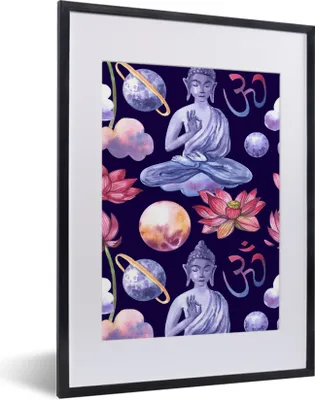 Produktbild von MuchoWow® MuchoWow® Gerahmtes Poster Buddha - Muster - Planeten 30x40 cm - Poster mit zchwarzem Bilderrahmen - Wandposter Schlafzimmer
