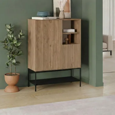 Image de Skye Decor, meuble de rangement de haute qualité, 100% mélaminé, finition chêne, dimensions 90x125x40 cm, modèle L-Soft