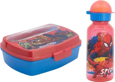 Produktbild von Marvel Spiderman 4 teiliges Kinder Set Brotdose Trinkflasche  370 ml Besteck