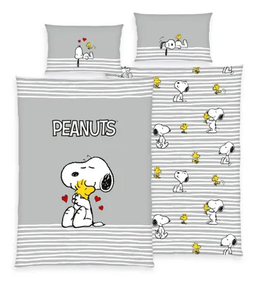 Produktbild von Peanuts Kinder Bettwäsche Snoopy 40x60 + 100x135 cm, 100% Baumwolle, Renforcé mit Reißverschluss
