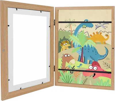 Immagine prodotto di Cornice per disegni dei bambini, 26x35 cm; cornice apribile per progetti artistici in formato A4; cornice apribile per foto artistiche per bambini; vernice per legno