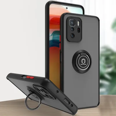 Produktbild von Xiaomi Poco X3 GT Hülle, Ring Halter Ständer Matte Transluzent TPU Rahmen Stoßfest Schutzhülle für Xiaomi Poco X3 GT Dunkelgrau