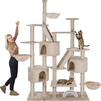 Produktbild von HAPPYPET XXL Kratzbaum Simba deckenhoch 260 cm - Kletterbaum Paradies, Extra Breit, Höhlen, Liegemulden, Großer Katzenbaum Stabil, 9 cm Säulen