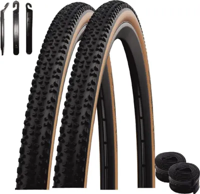 Produktbild von 2x Faltreifen Schwalbe TLE X-One Allround Performance Race Guard bronze 33-622 ( 28 x 1.30) + 2 Schwalbe Schläuche SV17L inkl. Reifenheber