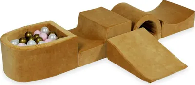 Produktbild von Schaumstoffspielplatz mit Brücke und Pool Micro Velvet Soft Caramel + 100 Bälle: Altgold, Hellrosa, Perlmutt
