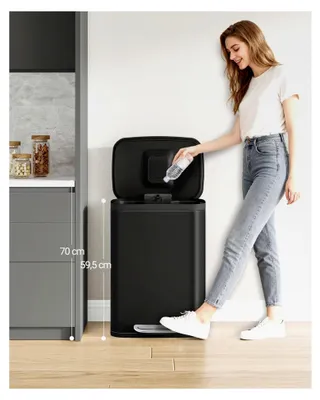 Produktbild von Mülleimer für die Küche, 50 Liter Abfalleimer mit Tretpedal, Tretmülleimer mit Softclose-Deckel und Inneneimer, Küchenmülleimer mit 15 Müllbeuteln, Stahl, Schwarz