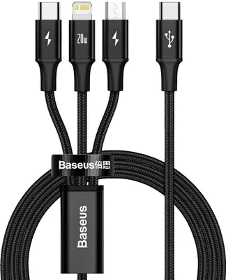 Zdjęcie produktu dla Kabel USB 3w1 Baseus Rapid Series, micro USB / Lightning / USB-C, 20W, 1.5m (czarny)