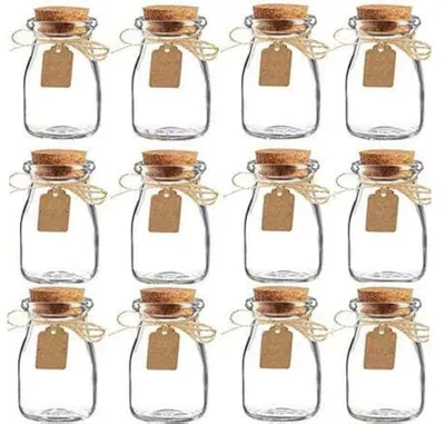 Image de Lot de 15 flacons en verre de 100 ml avec bouchons en liège et ficelle, idéal pour la décoration