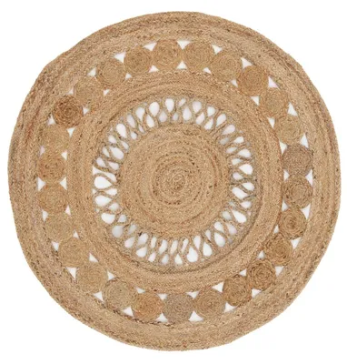 Produktbild von Juteteppich Ella Rund Naturfarbe Ø 150 cm handgewebt aus Jute | Moderner Naturteppich Uni im Boho - Style Flachgewebe Teppich Rund für Wohnzimmer, Schlafzimmer und Küche