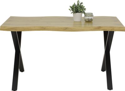 Esstisch Gerda Baumkante-Nachbildung Wildeiche-X-Gestell Metall Pulverbeschichtung Schwarz-140x90cm
