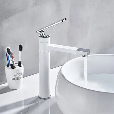 Immagine prodotto di Rubinetto da bagno moderno a leva singola, bianco, girevole