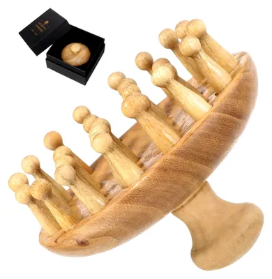 Produktbild von Holzkamm mit breiten Zähnen für Kopf- und Nackenmassage
