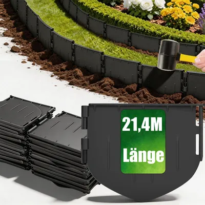 Produktbild von 21.4m Kunststoff Rasenkante Hohe 13cm Flexibel Rasenkanten Atabil Knickfest Beeteinfassung Unsichtbare Beetumrandung Beetbegrenzung Mähkante