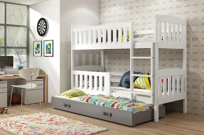 Immagine prodotto di Letto a castello per bambini con letto supplementare e materasso 80x190 BRIGID - bianco / grafite