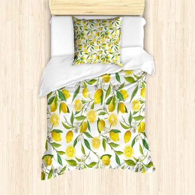 Produktbild von ABAKUHAUS Natur Mantele, Exotische Garten, Milbensicher Allergiker geeignet mit Kissenbezügen, 135 cm x 200 cm - 80 x 80 cm, Farn-Grün Gelb Weiß