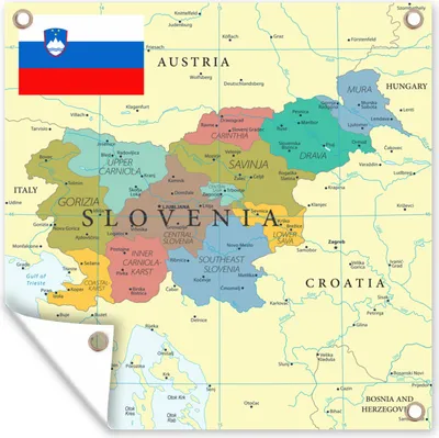Obrázek produktu pro MuchoWow® Zahradní plakáty - Barevná mapa Slovinska a jeho vlajka - 100x100 cm - Zahradní dekorace