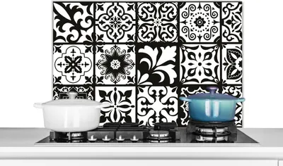 Produktbild von KitchenYeah®  Spritzschutz Küche - Küchenrückwand - Wandschutz für Herd und Spüle - Muster - Schwarz - Weiß - Blumen - Abstrakt 80x55 - Alu-Dibond (Alternative zum Spritzschutz aus Glas) - Hitzebestän