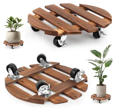 Productafbeelding van Plantenroller - Ø 30 cm - Hout - Belastbaar 120 kg - Set van 2 - Voor buiten