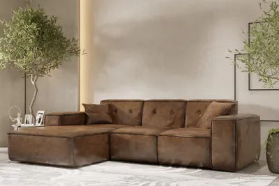 Productafbeelding van Designbank CESINA, stof Gobi (vintage look), bruin, met chaise longue aan de linkerkant