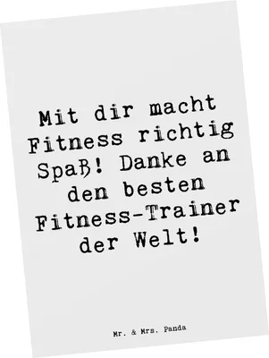 Produktbild von Mr. & Mrs. Panda Postkarte Spruch Fitness-Trainer Dank - Weiß - Geschenk, Ansichtskarte, Anerkennung, Grußkarte, Ansichtskarten, Wertschätzung, Postkarten, Sport