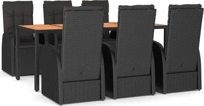 Produktbild von vidaXL 7-tlg. Garten-Essgruppe mit Kissen Schwarz Poly Rattan