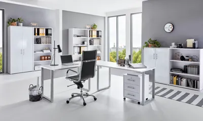 Produktbild von Büromöbel-Set TABOR PRO 7 in weiß / weiß Hochglanz, Arbeitszimmer Komplett-Set