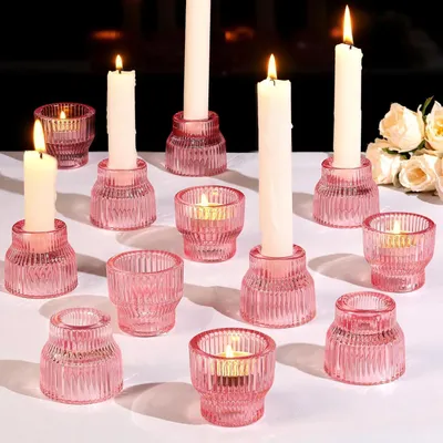 Produktbild von 12 Stück Rosa Kerzenhalter aus Glas