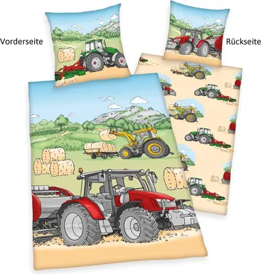 Produktbild von Pościel Herding Young Collection TRAKTOR z dwustronnym motywem, 100% bawełna, 135x200 cm+80x80 cm