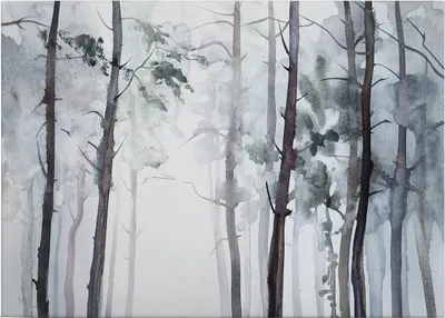 Produktbild von Leinwandbild Bäume Blätter 50 x 70 cm - Wandbild Weiß Schwarz - Keilrahmen Aquarelle Natur Wohnzimmerdeko Wanddeko Wandgemälde