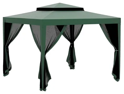 Image de Pavillon de jardin - Pergola de 3x3 mètres - Toit double - Moustiquaires sur 4 côtés - Structure métallique avec revêtement par poudre - 8 trous de drainage - Facile à assembler - Couleur verte