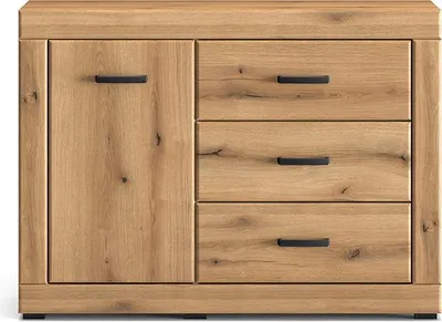 Produktbild von Wohnzimmer Kommode 116 cm breit in Eiche mit 3 Schubladen und 1 Tür - DAKAR-131